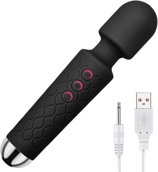 Massagestab Massager Leises&Starkes,Elektrischer Handheld Kabelloses Handmassagegerät Stab-Massager aus Weiches Silikon, 20 Vibrationsmodi& 8 Geschwindigkeiten,Ganzkörper,Schwarz