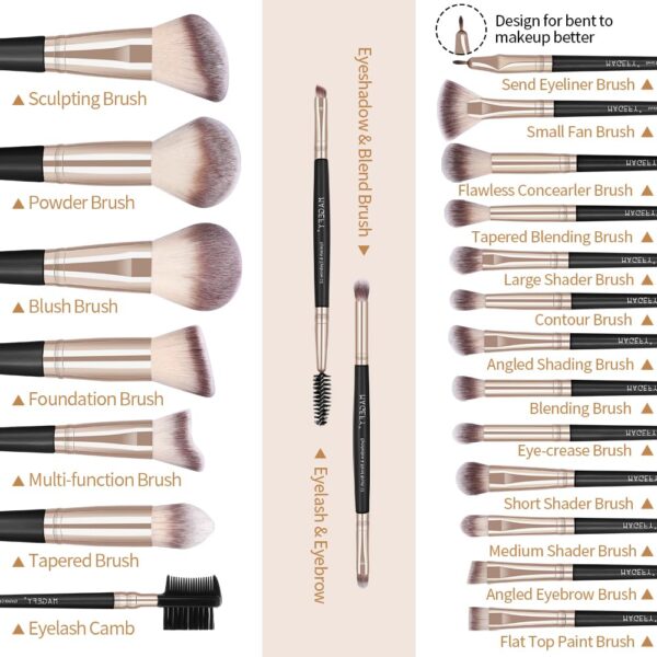 Make up Pinsel Set Professionelles 22 Pcs Pinselset Makeup Schminkpinsel Kit Foundation Lidschatten Kosmetikpinsel Kosmetikpinsel Set mit Pu Leder Tasche – Bild 2