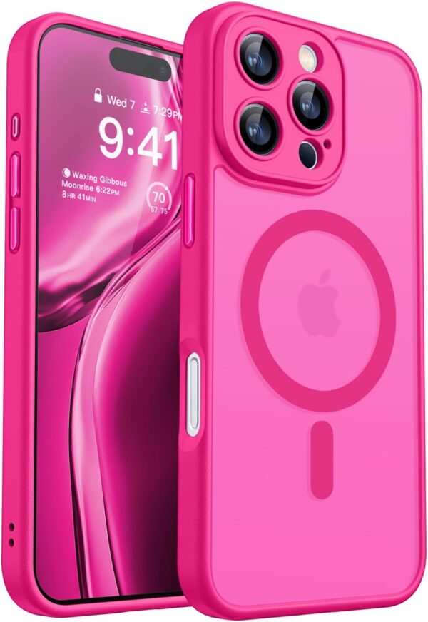 iPhone 16 Pro Max Hülle mit Kameraschutz für Magsafe (TOP Militärschutz & Magnetkraft) Extrem Haltbarkeit Hülle iPhone 16 Pro Max Case Stoßfest, Leuchtend Rosa
