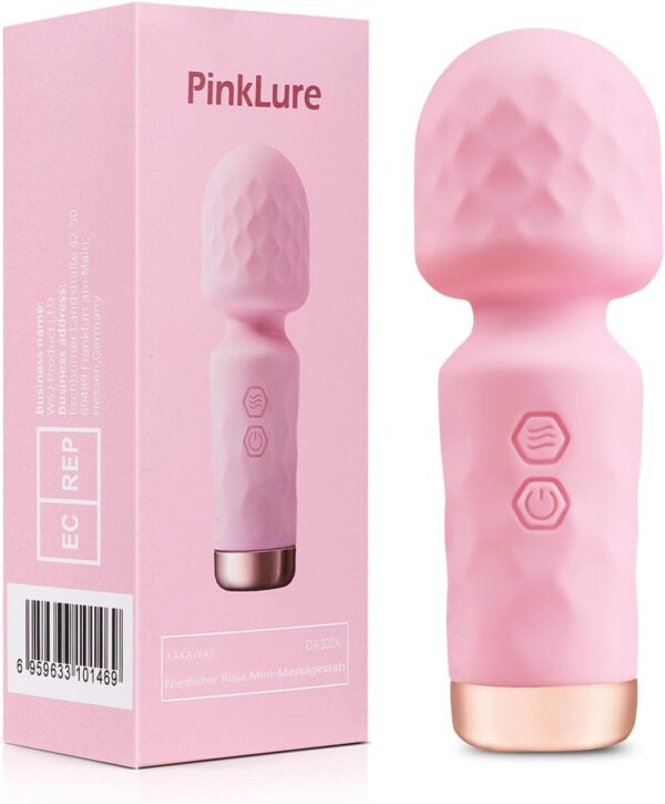 Mini Starke Massagestab, Silikon Massagegerät mit 10 Vibrationsmodi, Wasserdichte Wiederaufladbare Tragbare Klein Vibrations Massager, Leises Kabelloser Handmassagegerät, Geschenk für Frauen Rosa
