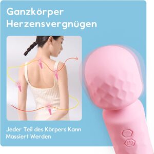 Mini Starke Massagestab, Silikon Massagegerät mit 10 Vibrationsmodi, Wasserdichte Wiederaufladbare Tragbare Klein Vibrations Massager, Leises Kabelloser Handmassagegerät, Geschenk für Frauen Rosa