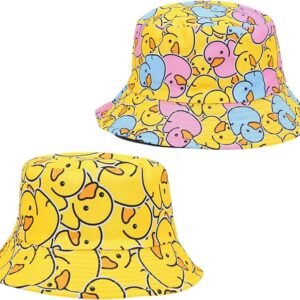 2 Stück Enten Reversibel Fischerhut für Damen Herren, Wendbares Fischerhüte Modisch Sommerhut Hut, Faltbar Anglerhut Doppelseitig Retro Thema Eimer Hüte für Tägliche Karneval