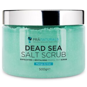Körperpeeling mit Salz aus dem Toten Meer 500g - Feuchtigkeitsspendend & pflegend, Natürlichen Ölen & Mineralstoffen, keine Parabene, vegan, frei von Tierversuchen (Mango und Kiwi)