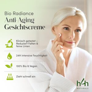 Bio Radiance Anti-Aging Gesichtscreme | Mit Hyaluronsäure, Triple Peptid-Komplex & Vitamin E – 24H Feuchtigkeit, Reduziert Falten & Strafft die Haut – Klinisch Getestet-Vegan-Dermatologisch Empfohlen