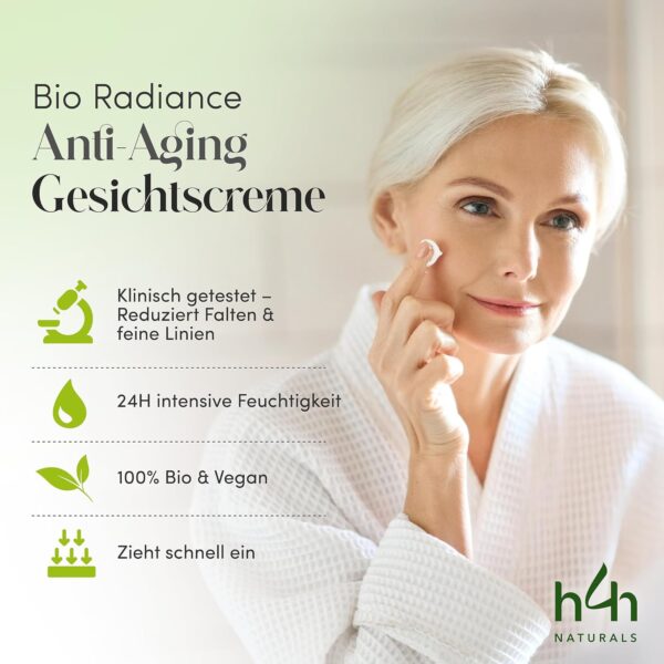 Bio Radiance Anti-Aging Gesichtscreme | Mit Hyaluronsäure, Triple Peptid-Komplex & Vitamin E – 24H Feuchtigkeit, Reduziert Falten & Strafft die Haut – Klinisch Getestet-Vegan-Dermatologisch Empfohlen – Bild 2