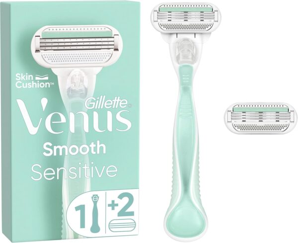 Gillette Venus Smooth Sensitive Rasierer Damen, Damenrasierer + 2 Rasierklingen