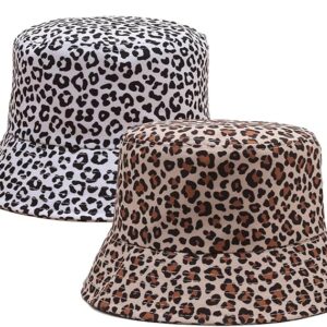 2 Stück Leopardenmuster Fischerhut, Reversibel Fischerhüte, Sommer Fischerhüte Leopardenmuster Sonnenblende