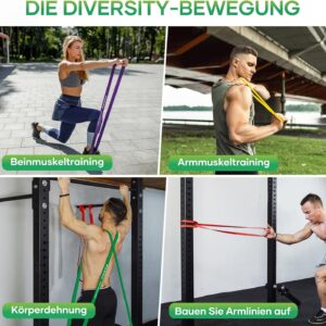 Fokky Fitnessbänder Widerstandsbänder mit 5 Stufen, Resistance Bands mit Türanker, 2*Griffen, Übungsanleitung&Tragebeutel, Gymnastikband Klimmzugband Fitnessband für Muskelaufbau,Yoga,Pilates 5er Set