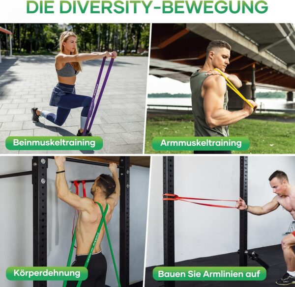 Fokky Fitnessbänder Widerstandsbänder mit 5 Stufen, Resistance Bands mit Türanker, 2*Griffen, Übungsanleitung&Tragebeutel, Gymnastikband Klimmzugband Fitnessband für Muskelaufbau,Yoga,Pilates 5er Set – Bild 3