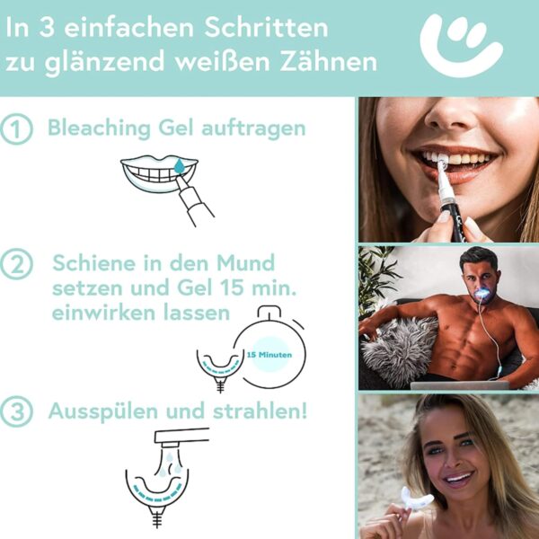 Hochwertiges Teeth whitening kit - Testsieger 2023-100 Tage risikofrei testen - All in One Bundle für Zahnaufhellung & weiße Zähne - Zahn Bleaching Set (Basic-Set) – Bild 2