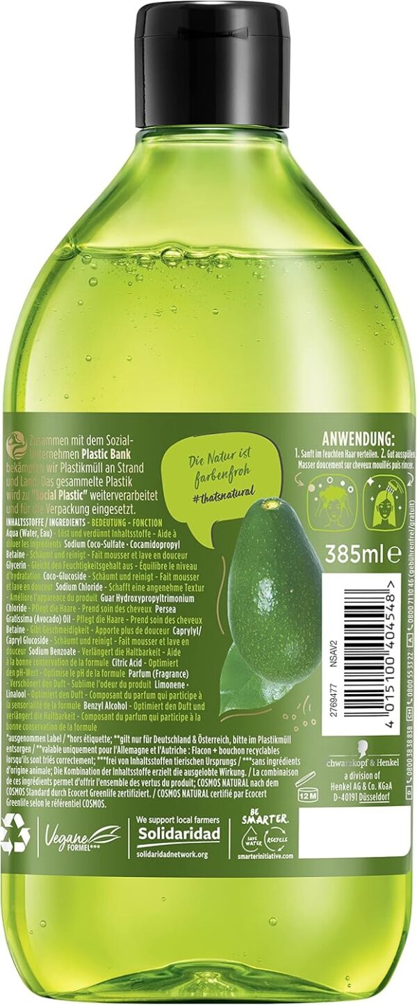 Nature Box Shampoo Reparatur (385 ml), Shampoo für strapaziertes Haar mit kaltgepresstem Avocado-Öl, Haarshampoo für Schutz vor Spliss, Flasche aus 100 % recyceltem Social Plastic – Bild 2