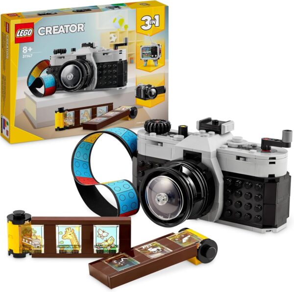 LEGO Creator 3in1 Retro Kamera Spielzeug, Videokamera, TV-Set, Schreibtischdeko für Kinder oder Zubehör für Schlafzimmer, Fotografie-Geschenke für Mädchen und Jungen ab 8 Jahren 31147