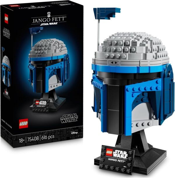LEGO Star Wars 75408 Jango Fett Helm - Mandalorian Bauset für Erwachsene - Modell mit Ständer, Namensschild und Verstellbarer Antenne - Geschenk für Fans von Angriff der Klonkrieger