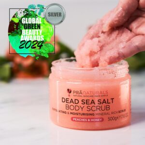 Körperpeeling mit Salz aus dem Toten Meer 500g - Feuchtigkeitsspendend & pflegend, Natürlichen Ölen & Mineralstoffen, keine Parabene, vegan, frei von Tierversuchen (Pfirsiche und Honig)