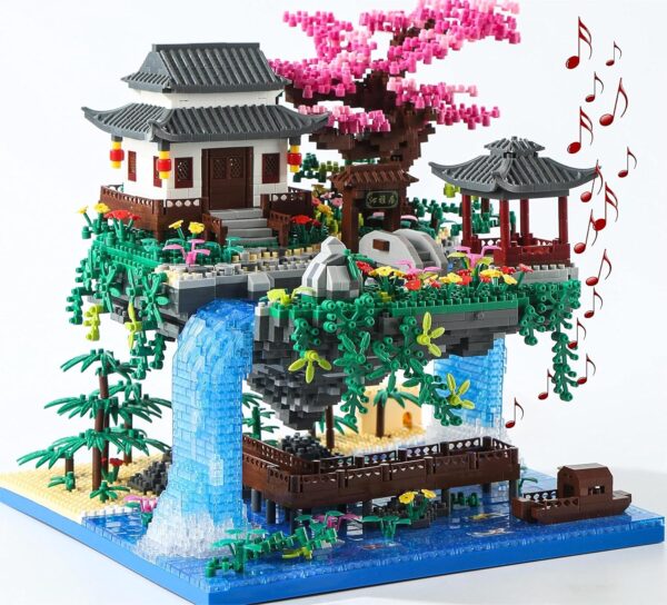 Sakura Baumhaus Bauklötze Kit mit Geschenkbox 3320 Stück,Original Musik Kirschbaum Bonsai Baukasten Typ:Symphony, Japan Sakura Baumhaus Lichter Baukasten,Bonsai Baum Kirschblüten Baustein