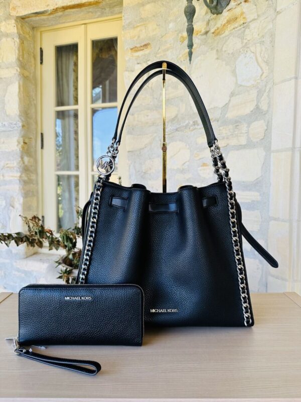 Michael Kors Mina GROSSE silberne Kette Schultertasche/Geldbörse Option schwarz