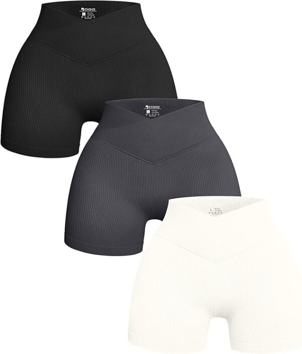 3-teilige Yoga Shorts für Damen Gerippt Nahtlos Workout Hohe Taille überkreuzte Athletische Shorts