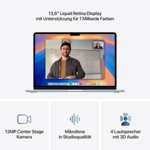 Apple MacBook Air (13", Apple M4 Chip mit 10‑Core CPU und 8‑Core GPU, 16GB Gemeinsamer Arbeitsspeicher, 256 GB) - Himmelblau