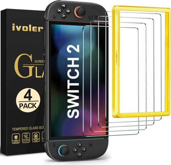 4 Stück Schutz Glas Kompatibel für Nintendo Switch 2 Model 2025, Schutzfolie Mit Positionierhilfe, 9H Härte Schutzglas, Anti-Kratz, HD Klar, Anti-Bläschen