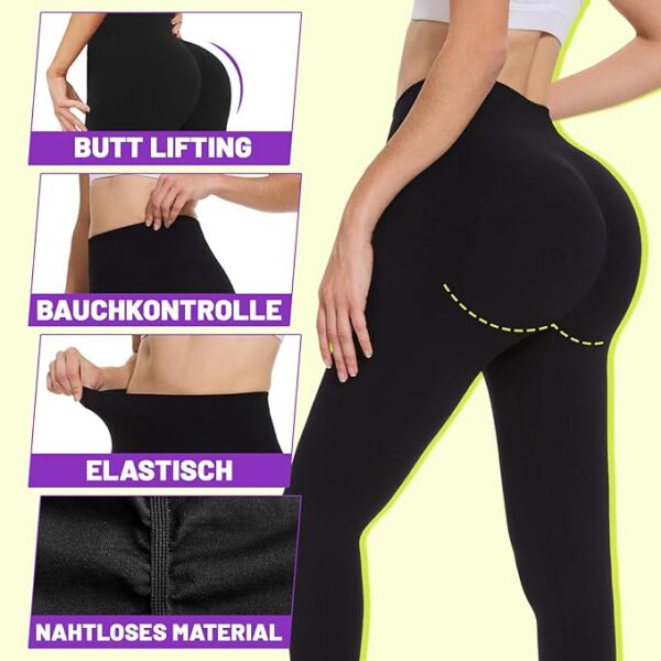 Scrunch Butt Leggings Sport Damen Leggins Gym Fitness Push Up Booty Nahtlose Po High Waist Sportleggins Lang Seamless Yogahose Blickdichte – Bild 4