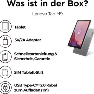 Lenovo Tab M9 Tablet | 9'' HD Touch Display | MediaTek G80 | 4GB RAM | 64GB Speicher | Android 13 | grau