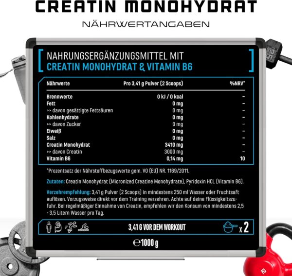 Creatin Pulver - 0,3kg / 300g - 1kg / 1000 g - Reines Creatin Monohydrat - Optimale Löslichkeit - Vegan - Ohne Zusätze - Pure Powder - German Elite Nutrition – Bild 4
