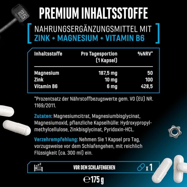 ZMA MAX - 180 Kapseln - Extra hochdosiert - Zink + Magnesium + Vitamin B6 - Premium: Mit 3 Magnesiumverbindungen - Laborgeprüft - Vegan – Bild 4