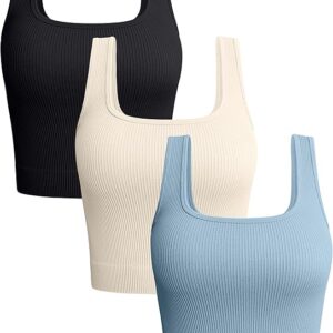 Damen 3-teiliges Tank-Top Gerippt Nahtlos Workout-Shirts Yoga Bauchfreies Top