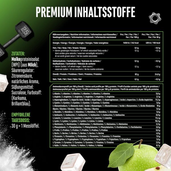 Clear Whey Isolate Proteinshake - Fruchtig & erfrischender Eiweiß-Shake - Hochwertiges Molkenprotein-Isolat (900g, Green Apple) – Bild 2