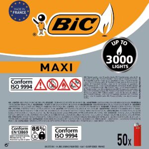 BIC Feuerzeuge BIC Feuerzeuge Maxi Standard 50er Tray, 50 Stück Reibrad-Feuerzeuge 50-St
